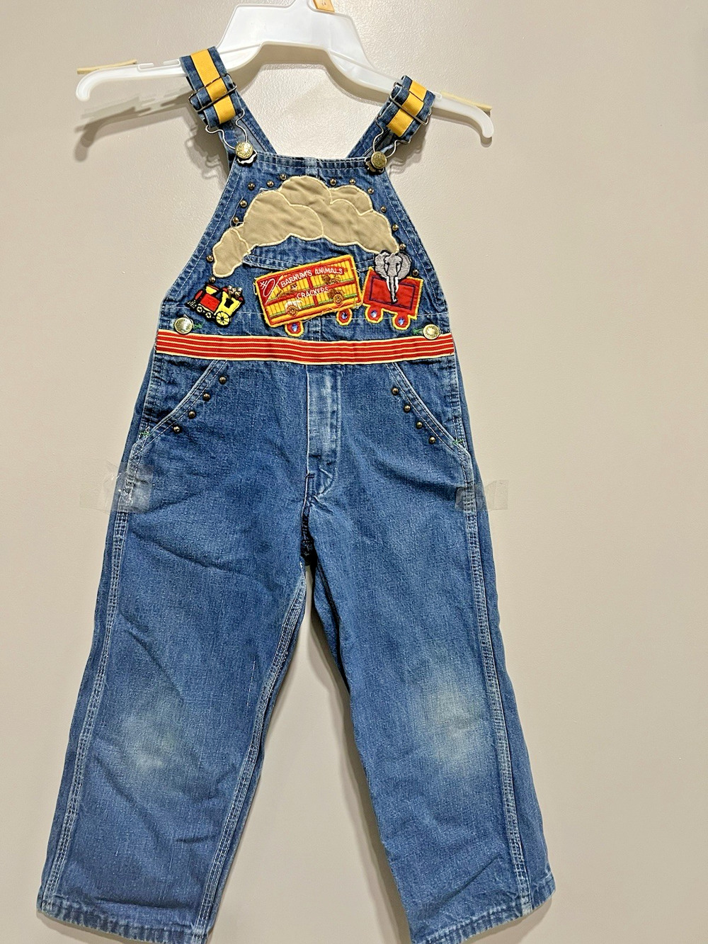 Vtg rare Unique collectible Barnum's animal crackers elephant Overalls denim Sz5